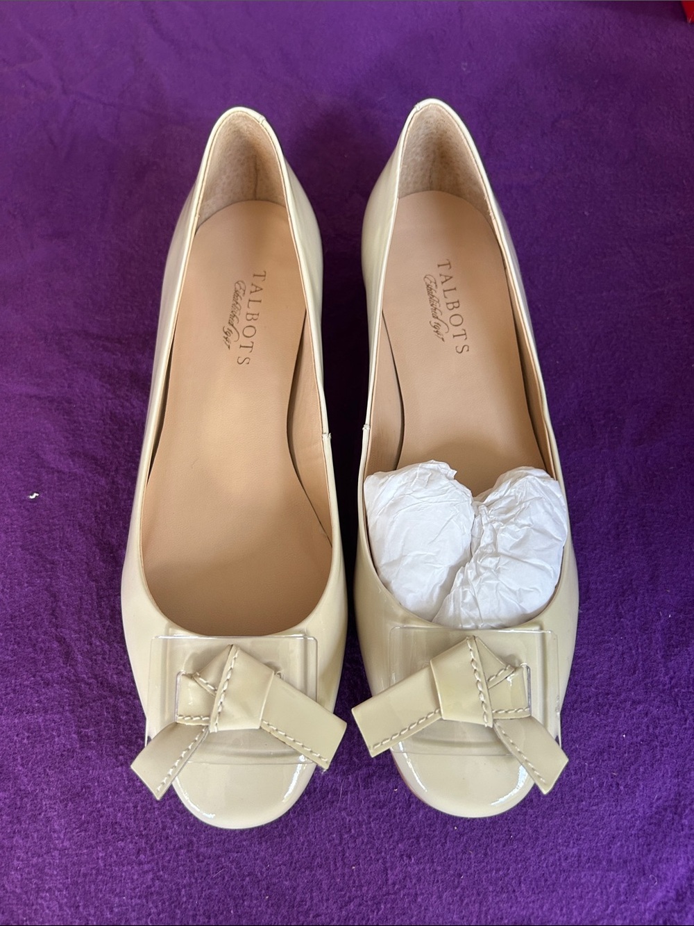 Talbots Cream Patent Bow-Trim Flats
